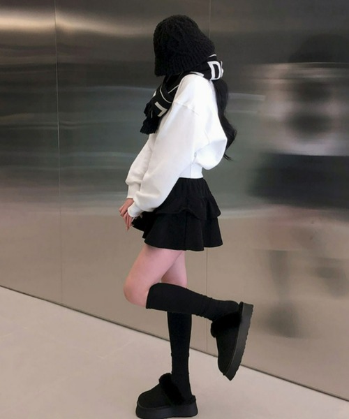 BEIDELLI（ベイデリー）の「[BELLIDE MADE] 裏起毛パステルVネッククロップドスウェット（スウェット・レディース・グレー/ホワイト系/ブラック/ネイビー/ホワイト・FREE）」の12枚目の写真