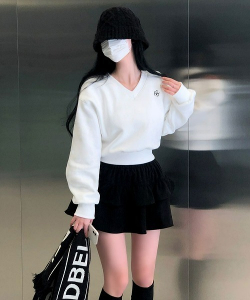 BEIDELLI（ベイデリー）の「[BELLIDE MADE] 裏起毛パステルVネッククロップドスウェット（スウェット・レディース・グレー/ホワイト系/ブラック/ネイビー/ホワイト・FREE）」の9枚目の写真