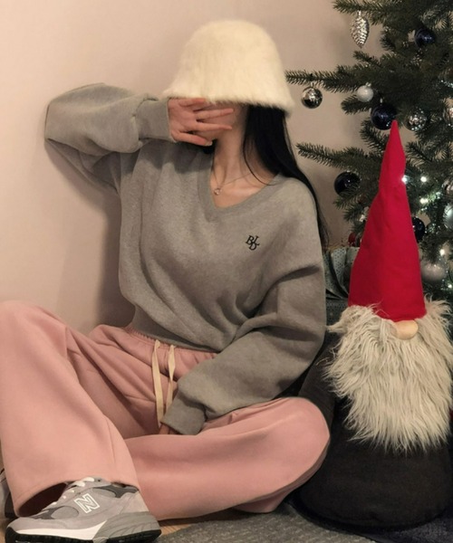 BEIDELLI（ベイデリー）の「[BELLIDE MADE] 裏起毛パステルVネッククロップドスウェット（スウェット・レディース・グレー/ホワイト系/ブラック/ネイビー/ホワイト・FREE）」の16枚目の写真