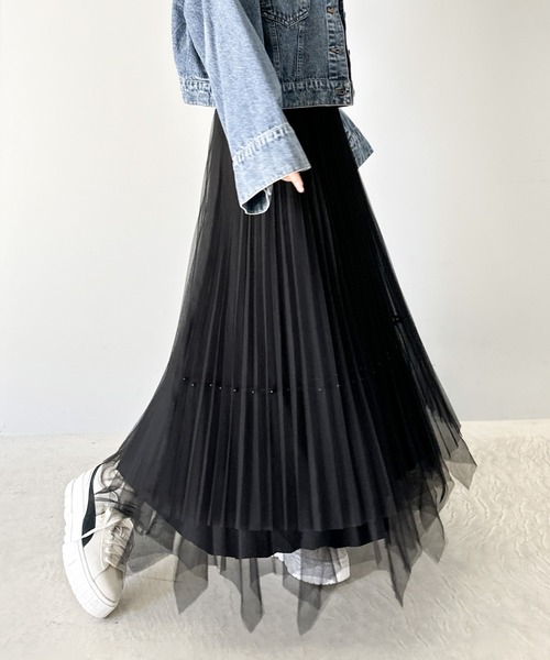 mily bilet（ミウィビレット）の「【mily bilet】ふんわり大人フェミニン。パール使いリバーシブル２wayチュールスカート（スカート・レディース・アイボリー/グレー/ブラック・MEDIUM/SMALL/X-LARGE/LARGE）」の9枚目の写真