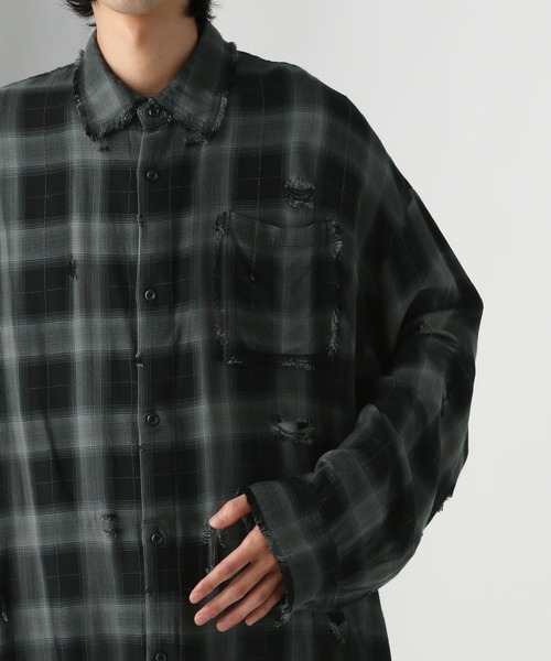 HARE（ハレ）の「【一部カラーSET UP対応】BIGダメージチェックシャツ(HARE)（シャツ/ブラウス・メンズ・ブルー/ブラック/ブラック系その他/グレー/ピンク/グレー系その他/ブルー系その他2/ブルー系その他・FREE/MEDIUM/SMALL）」の17枚目の写真