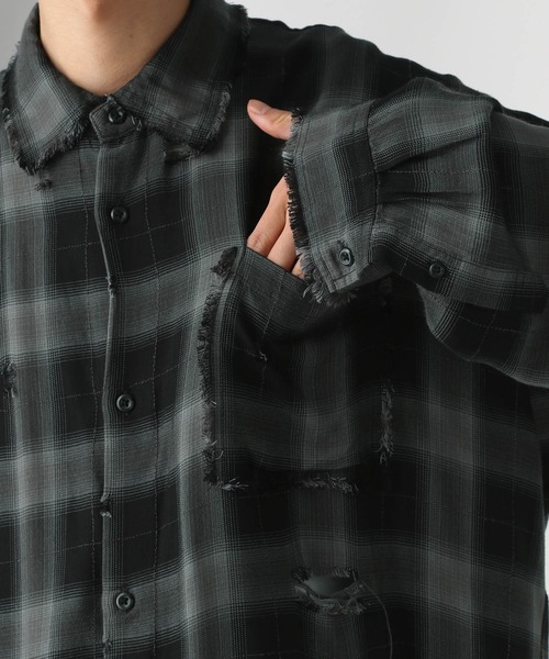 HARE（ハレ）の「【一部カラーSET UP対応】BIGダメージチェックシャツ(HARE)（シャツ/ブラウス・メンズ・ブルー/ブラック/ブラック系その他/グレー/ピンク/グレー系その他/ブルー系その他2/ブルー系その他・FREE/MEDIUM/SMALL）」の19枚目の写真