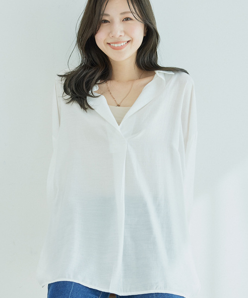 Jayro（ジャイロ）の「ドルマンスキッパーシャツ（シャツ/ブラウス・レディース・オレンジ/ホワイト系その他/チャコールグレー/ベージュ・M）」の2枚目の写真