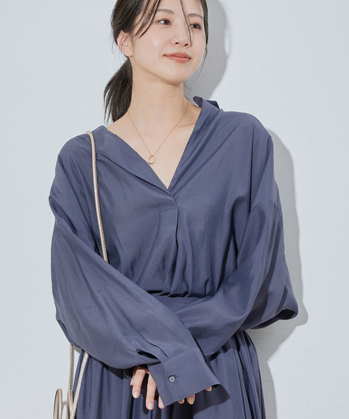 Jayro（ジャイロ）の「ドルマンスキッパーシャツ（シャツ/ブラウス・レディース・オレンジ/ホワイト系その他/チャコールグレー/ベージュ・M）」の3枚目の写真