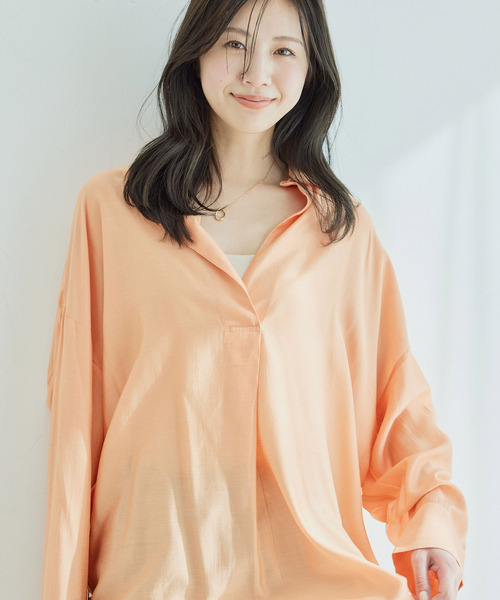 Jayro（ジャイロ）の「ドルマンスキッパーシャツ（シャツ/ブラウス・レディース・オレンジ/ホワイト系その他/チャコールグレー/ベージュ・M）」の4枚目の写真