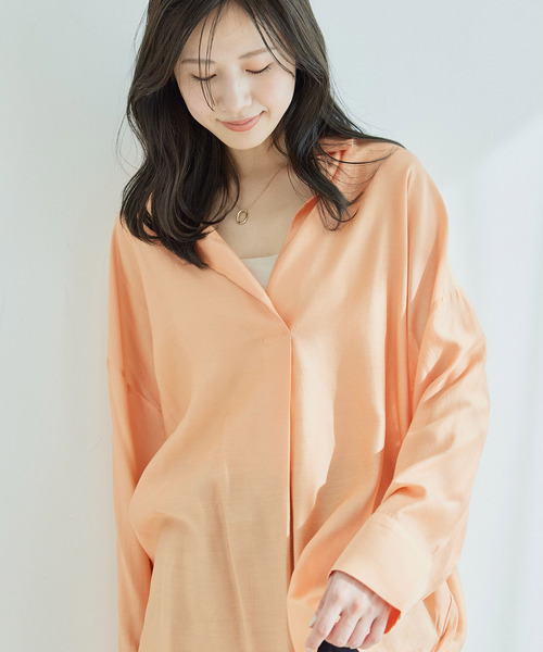 Jayro（ジャイロ）の「ドルマンスキッパーシャツ（シャツ/ブラウス・レディース・オレンジ/ホワイト系その他/チャコールグレー/ベージュ・M）」の5枚目の写真