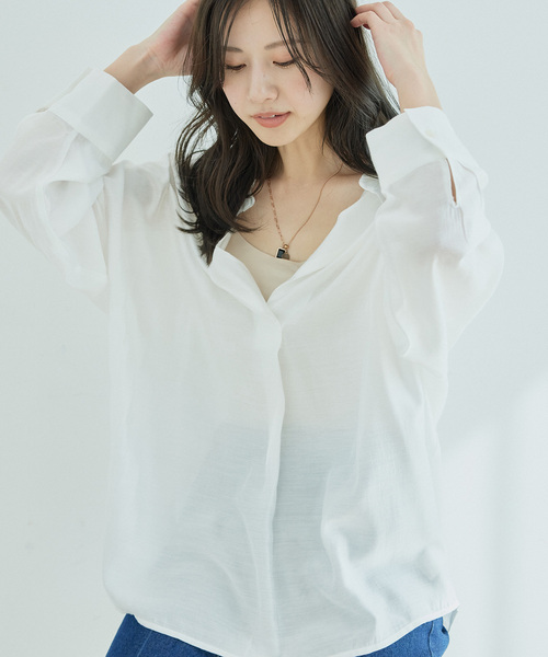 Jayro（ジャイロ）の「ドルマンスキッパーシャツ（シャツ/ブラウス・レディース・オレンジ/ホワイト系その他/チャコールグレー/ベージュ・M）」の10枚目の写真