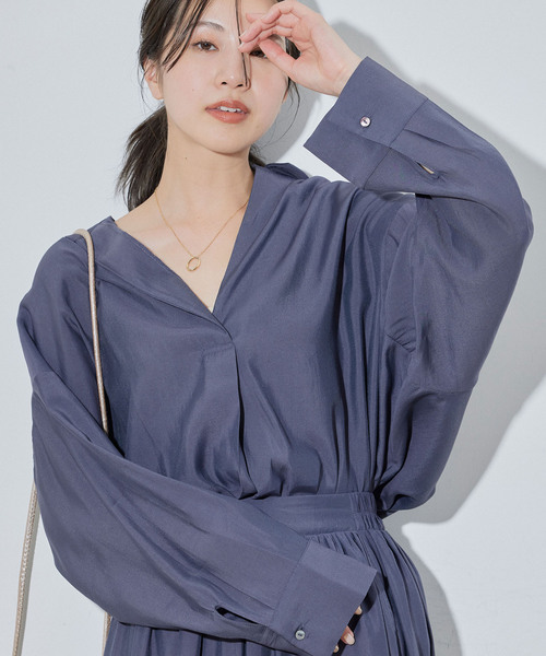 Jayro（ジャイロ）の「ドルマンスキッパーシャツ（シャツ/ブラウス・レディース・オレンジ/ホワイト系その他/チャコールグレー/ベージュ・M）」の12枚目の写真