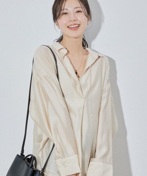 Jayro（ジャイロ）の「ドルマンスキッパーシャツ（シャツ/ブラウス・レディース・オレンジ/ホワイト系その他/チャコールグレー/ベージュ・M）」の15枚目の写真