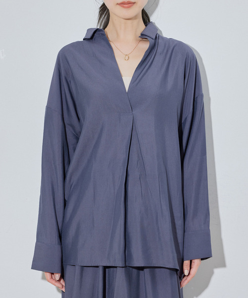 Jayro（ジャイロ）の「ドルマンスキッパーシャツ（シャツ/ブラウス・レディース・オレンジ/ホワイト系その他/チャコールグレー/ベージュ・M）」の18枚目の写真