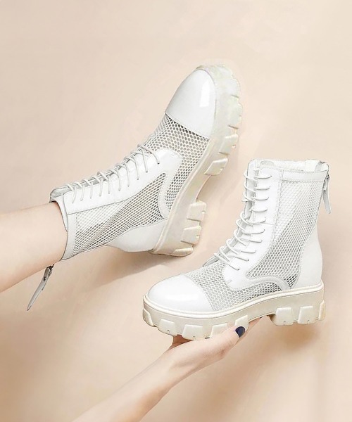 Miniministore（ミニミニストア）の「厚底 メッシュブーツサンダル レディース（ブーツ・レディース・オフホワイト/ブラック・24.5cm/24.0cm/23.5cm/23.0cm/22.5cm）」の6枚目の写真