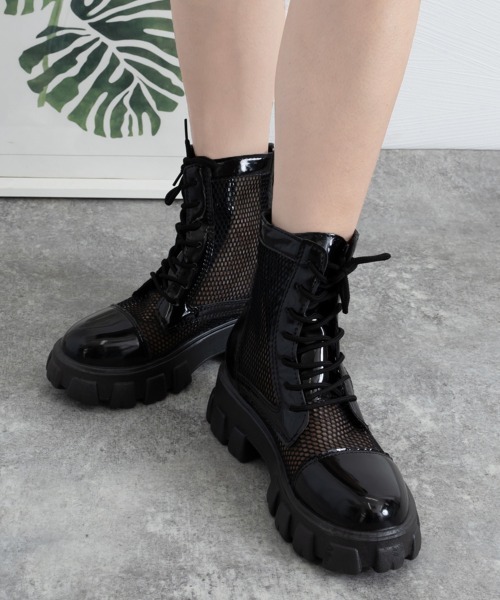 Miniministore（ミニミニストア）の「厚底 メッシュブーツサンダル レディース（ブーツ・レディース・オフホワイト/ブラック・24.5cm/24.0cm/23.5cm/23.0cm/22.5cm）」の8枚目の写真