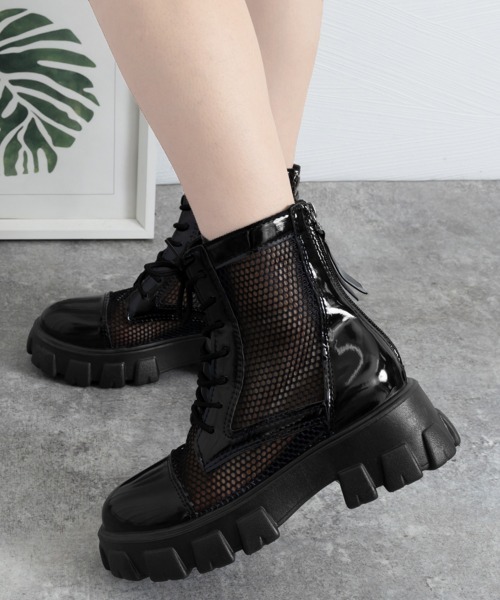 Miniministore（ミニミニストア）の「厚底 メッシュブーツサンダル レディース（ブーツ・レディース・オフホワイト/ブラック・24.5cm/24.0cm/23.5cm/23.0cm/22.5cm）」の9枚目の写真
