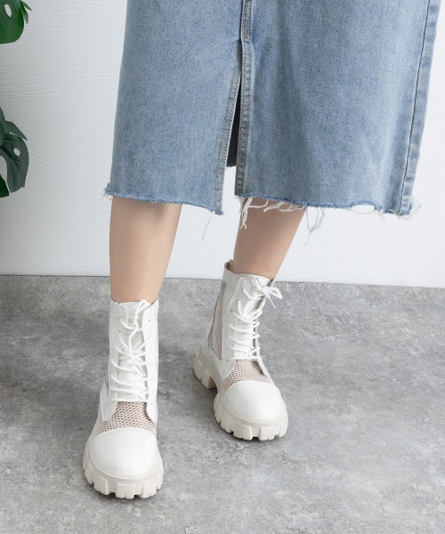 Miniministore（ミニミニストア）の「厚底 メッシュブーツサンダル レディース（ブーツ・レディース・オフホワイト/ブラック・24.5cm/24.0cm/23.5cm/23.0cm/22.5cm）」の12枚目の写真