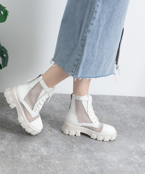 Miniministore（ミニミニストア）の「厚底 メッシュブーツサンダル レディース（ブーツ・レディース・オフホワイト/ブラック・24.5cm/24.0cm/23.5cm/23.0cm/22.5cm）」の13枚目の写真