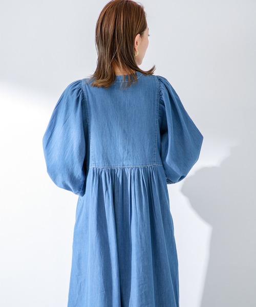 サラマリカ　エンブロイダリーデニムワンピース　青&白刺繍　ボリューム袖 ZARA KIDS - ザラ ベビー エンブロイダリー デニム フラワー