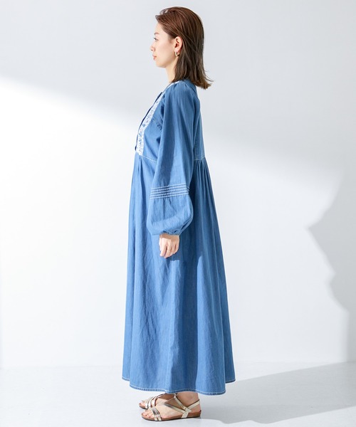 サラマリカ　エンブロイダリーデニムワンピース　青&白刺繍　ボリューム袖 URBAN RESEARCH Sonny Label（アーバンリサーチサニーレーベル