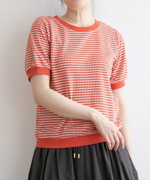 ikka(イッカ)の「【親子コーデ】ハニカム柄ジャガードカットソー(Tシャツ/カットソー・レディース・オレンジ/ベージュ/グリーン/キャメル/ブラック・M/L/S)」の5枚目の写真