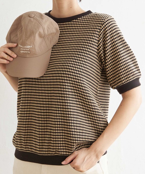 ikka(イッカ)の「【親子コーデ】ハニカム柄ジャガードカットソー(Tシャツ/カットソー・レディース・オレンジ/ベージュ/グリーン/キャメル/ブラック・M/L/S)」の8枚目の写真