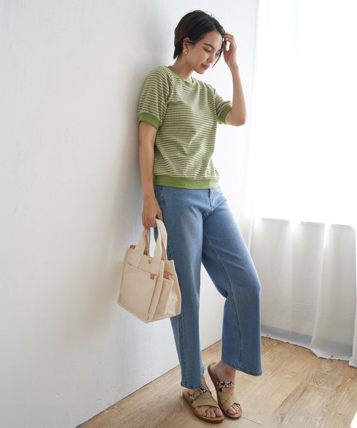 ikka(イッカ)の「【親子コーデ】ハニカム柄ジャガードカットソー(Tシャツ/カットソー・レディース・オレンジ/ベージュ/グリーン/キャメル/ブラック・M/L/S)」の7枚目の写真