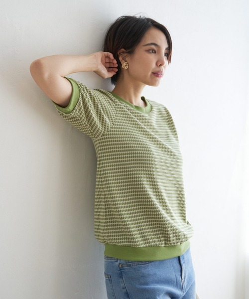 ikka(イッカ)の「【親子コーデ】ハニカム柄ジャガードカットソー(Tシャツ/カットソー・レディース・オレンジ/ベージュ/グリーン/キャメル/ブラック・M/L/S)」の6枚目の写真