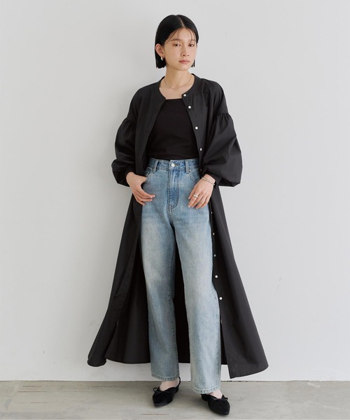 titivate（ティティベイト）の「2wayボリュームパフスリーブシャツワンピース（シャツワンピース・レディース・ブラック/オフホワイト/ライトベージュ・S/M）」の3枚目の写真