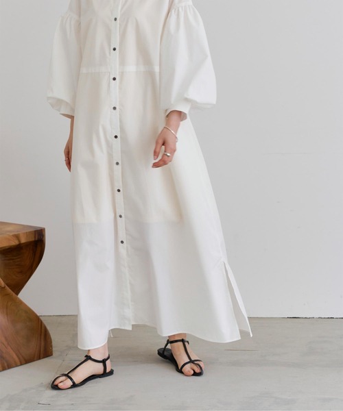 titivate（ティティベイト）の「2wayボリュームパフスリーブシャツワンピース（シャツワンピース・レディース・ブラック/オフホワイト/ライトベージュ・S/M）」の7枚目の写真