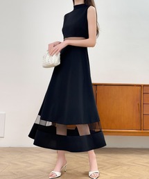 emi+（エミプラス）の「異素材シアー切替フレアロングワンピース（ワンピース）」