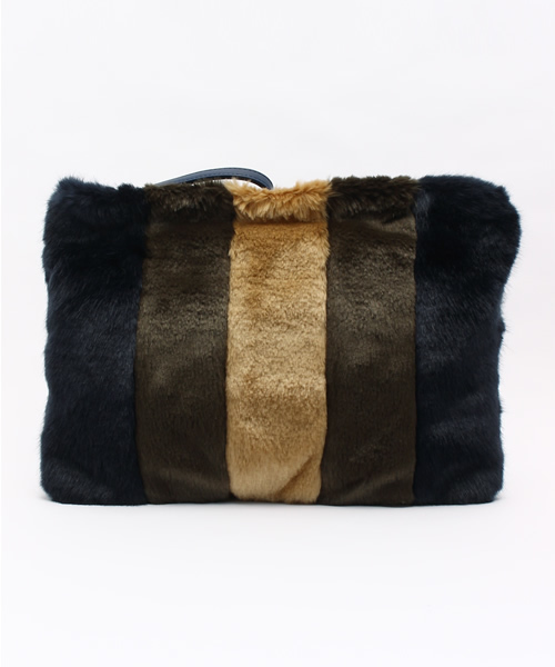 WEGO（ウィゴー）の「WEGO/パッチワークファークラッチバッグ（クラッチバッグ・レディース・ネイビー/ブラウン・FREE）」の4枚目の写真