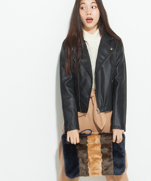 WEGO（ウィゴー）の「WEGO/パッチワークファークラッチバッグ（クラッチバッグ・レディース・ネイビー/ブラウン・FREE）」の3枚目の写真