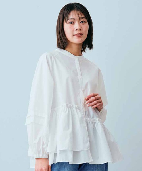 ブラウス シャツ 「 洗える 」  ソフトツイル・アシンメトリーフリルブラウス レディース asymmetrical frill blouse / アシンメトリーフリルブラウス