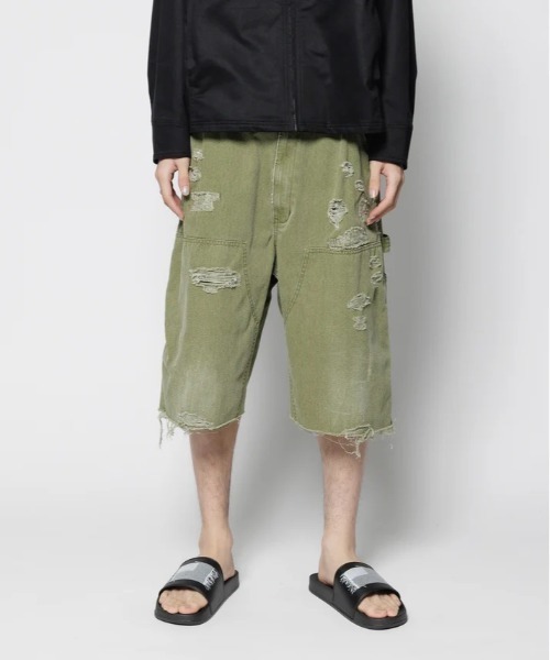F-LAGSTUF-F(フラグスタフ)の「F-LAGSTUF-F/フラグスタフ/BORO DUCK SHORTS(デニムパンツ・メンズ・ブラック/モスグリーン・L/M)」の2枚目の写真
