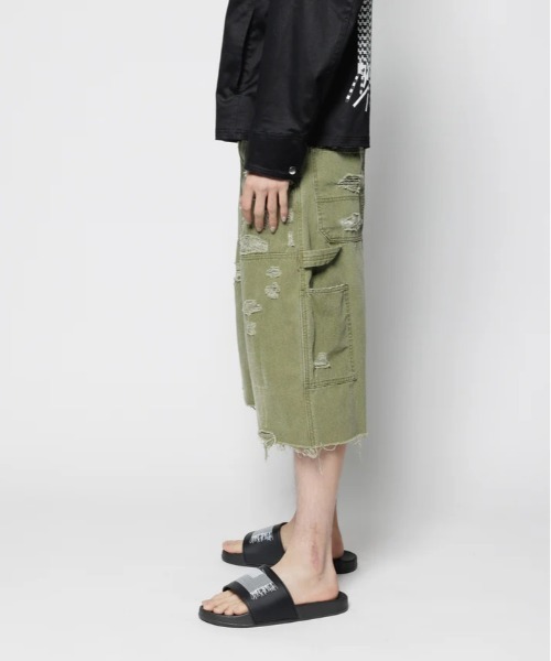 F-LAGSTUF-F(フラグスタフ)の「F-LAGSTUF-F/フラグスタフ/BORO DUCK SHORTS(デニムパンツ・メンズ・ブラック/モスグリーン・L/M)」の5枚目の写真