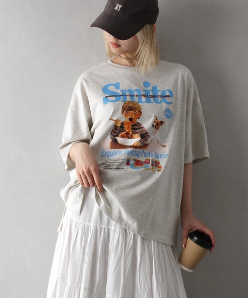 SpRay(スプレイ)の「パスタキッズBIG Tシャツ(Tシャツ/カットソー・レディース・オートミール/スミクロ/レッド/アイボリー/オフホワイト・FREE)」の5枚目の写真