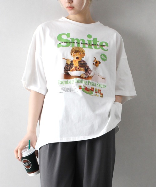 SpRay(スプレイ)の「パスタキッズBIG Tシャツ(Tシャツ/カットソー・レディース・オートミール/スミクロ/レッド/アイボリー/オフホワイト・FREE)」の2枚目の写真