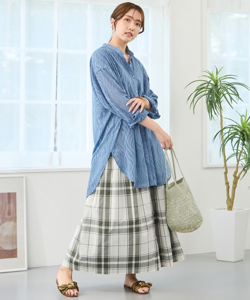 NICOLE white（ニコルホワイト）の「リバーシブルギャザースカート／表：チェック柄・裏：ストライプ柄（スカート・レディース・ブラック/カーキ系/ベージュ/ブラック系/グリーン・FREE）」の12枚目の写真