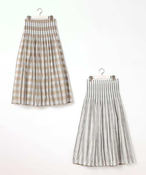 NICOLE white（ニコルホワイト）の「リバーシブルギャザースカート／表：チェック柄・裏：ストライプ柄（スカート・レディース・ブラック/カーキ系/ベージュ/ブラック系/グリーン・FREE）」の17枚目の写真
