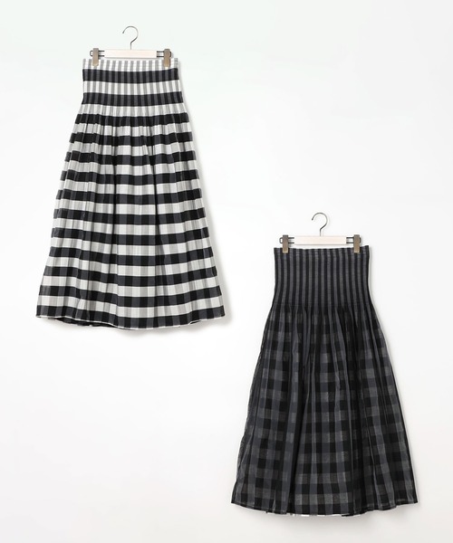 NICOLE white（ニコルホワイト）の「リバーシブルギャザースカート／表：チェック柄・裏：ストライプ柄（スカート・レディース・ブラック/カーキ系/ベージュ/ブラック系/グリーン・FREE）」の19枚目の写真