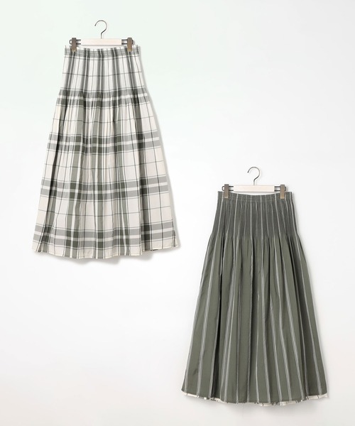 NICOLE white（ニコルホワイト）の「リバーシブルギャザースカート／表：チェック柄・裏：ストライプ柄（スカート・レディース・ブラック/カーキ系/ベージュ/ブラック系/グリーン・FREE）」の20枚目の写真