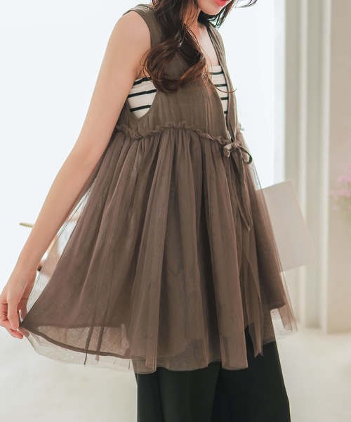 KOBE LETTUCE（コウベレタス）の「ガーゼチュールジレ（ベスト・レディース・グレイッシュベージュ/ブラウン系/ブラック・M）」の5枚目の写真