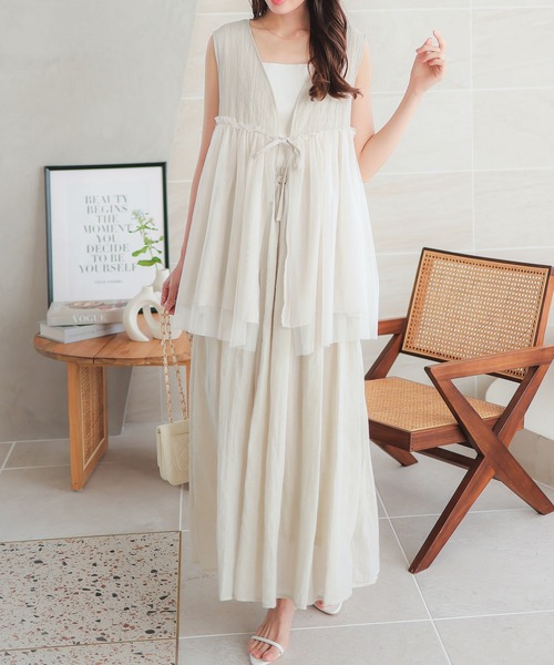 KOBE LETTUCE（コウベレタス）の「ガーゼチュールジレ（ベスト・レディース・グレイッシュベージュ/ブラウン系/ブラック・M）」の6枚目の写真