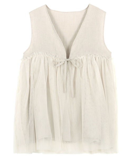 KOBE LETTUCE（コウベレタス）の「ガーゼチュールジレ（ベスト・レディース・グレイッシュベージュ/ブラウン系/ブラック・M）」の12枚目の写真