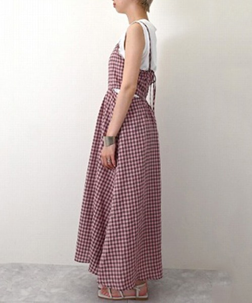 STYLEBLOCK（スタイルブロック）の「先染めギンガムチェックカッティングキャミワンピース（ワンピース・レディース・ブラック/ブルー/グリーン/ピンク・M）」の7枚目の写真