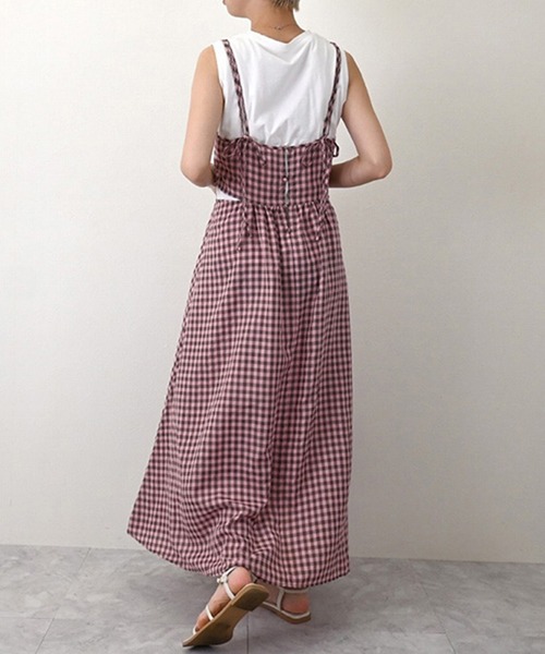 STYLEBLOCK（スタイルブロック）の「先染めギンガムチェックカッティングキャミワンピース（ワンピース・レディース・ブラック/ブルー/グリーン/ピンク・M）」の8枚目の写真