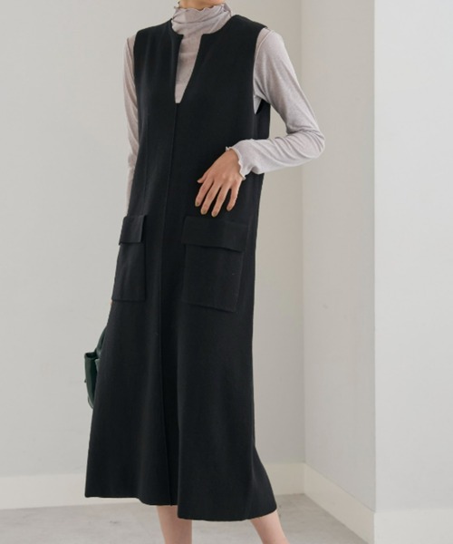 UNDOVE(アンドゥーブ)の「UNDOVE/綿100%ニットジャンパースカート(ジャンパースカート・レディース・ブラック/杢グレー・LARGE/MEDIUM/X-LARGE)」の3枚目の写真