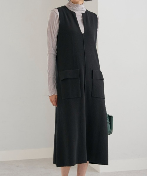 UNDOVE(アンドゥーブ)の「UNDOVE/綿100%ニットジャンパースカート(ジャンパースカート・レディース・ブラック/杢グレー・LARGE/MEDIUM/X-LARGE)」の7枚目の写真