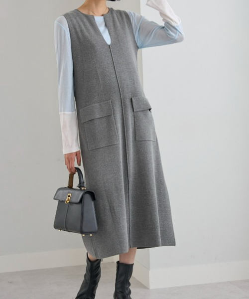 UNDOVE(アンドゥーブ)の「UNDOVE/綿100%ニットジャンパースカート(ジャンパースカート・レディース・ブラック/杢グレー・LARGE/MEDIUM/X-LARGE)」の12枚目の写真