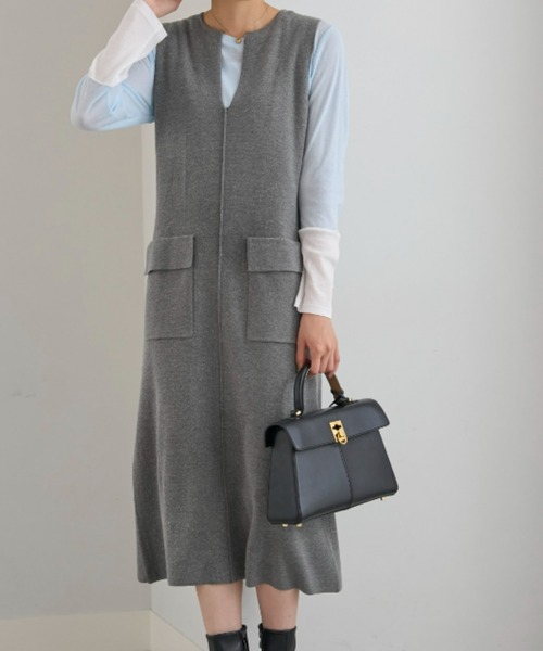 UNDOVE(アンドゥーブ)の「UNDOVE/綿100%ニットジャンパースカート(ジャンパースカート・レディース・ブラック/杢グレー・LARGE/MEDIUM/X-LARGE)」の10枚目の写真