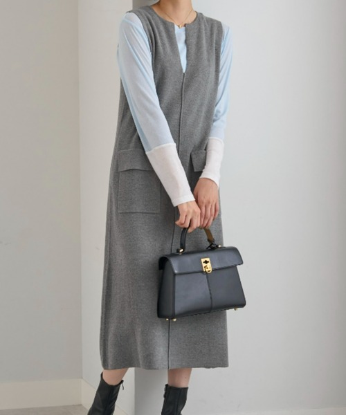 UNDOVE(アンドゥーブ)の「UNDOVE/綿100%ニットジャンパースカート(ジャンパースカート・レディース・ブラック/杢グレー・LARGE/MEDIUM/X-LARGE)」の13枚目の写真