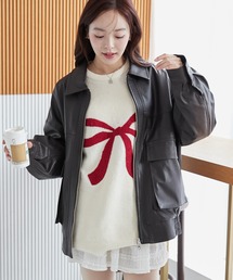 WEGO | WEGO/【24年秋冬新作】ヴィンテージライクフェイクレザーブルゾン(ブルゾン)